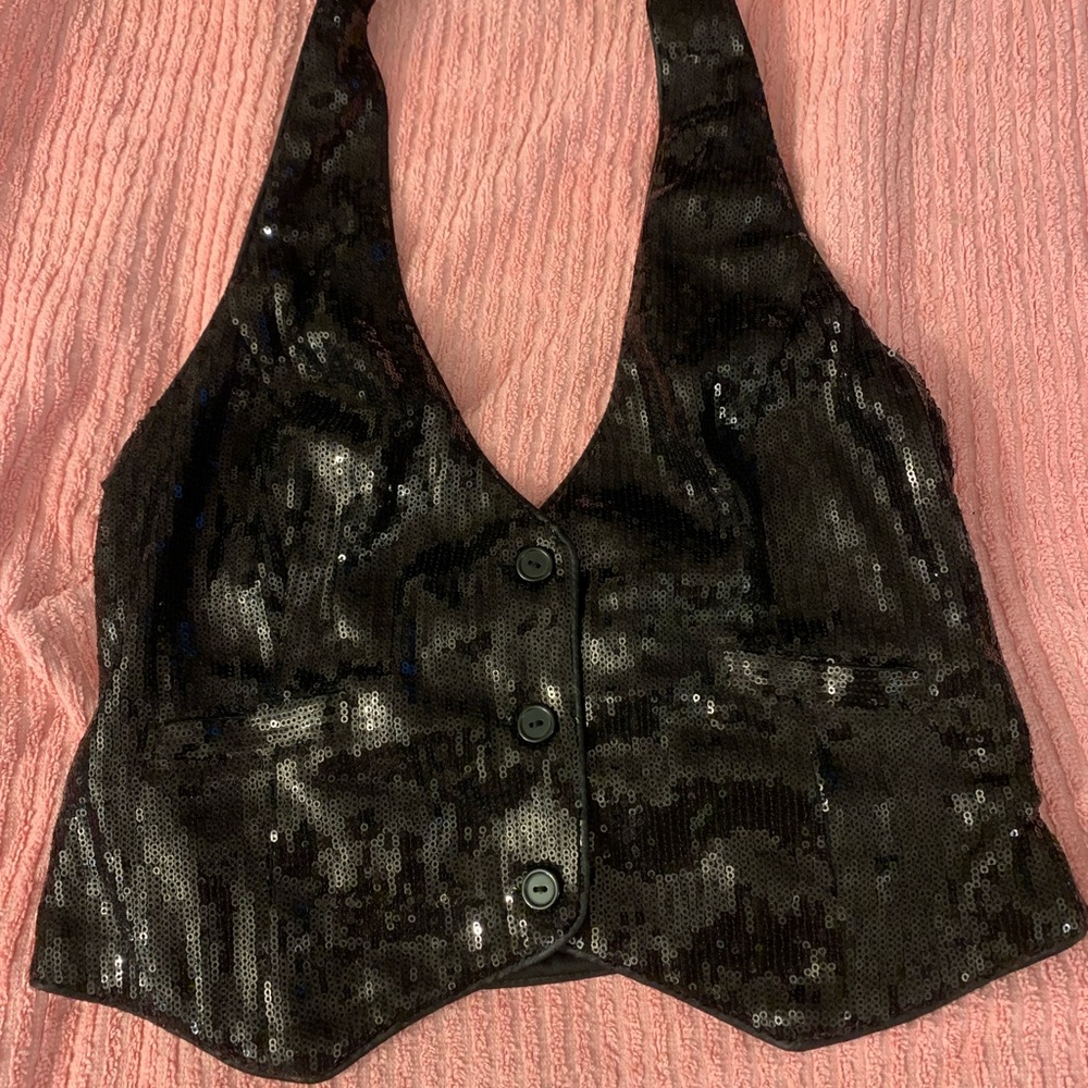 Black Twenty One sequin halter vest with pockets,Sm - Picture 15 of 16
